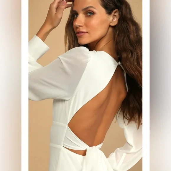 NWT Lulus Talk About Divine White Long Sleeve Backless Maxi Dress - Picture 11 of 11